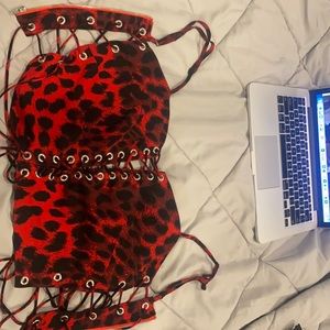 sexy black and red tie top with a zipper back